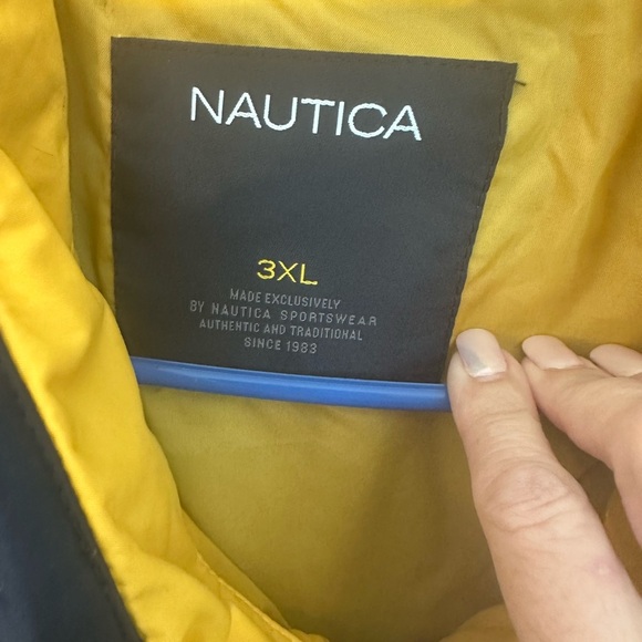 Nautica Windbreaker Weather Resistant Navy w/Yellow Lining & Hidden Hood Size 3X - Picture 3 of 12